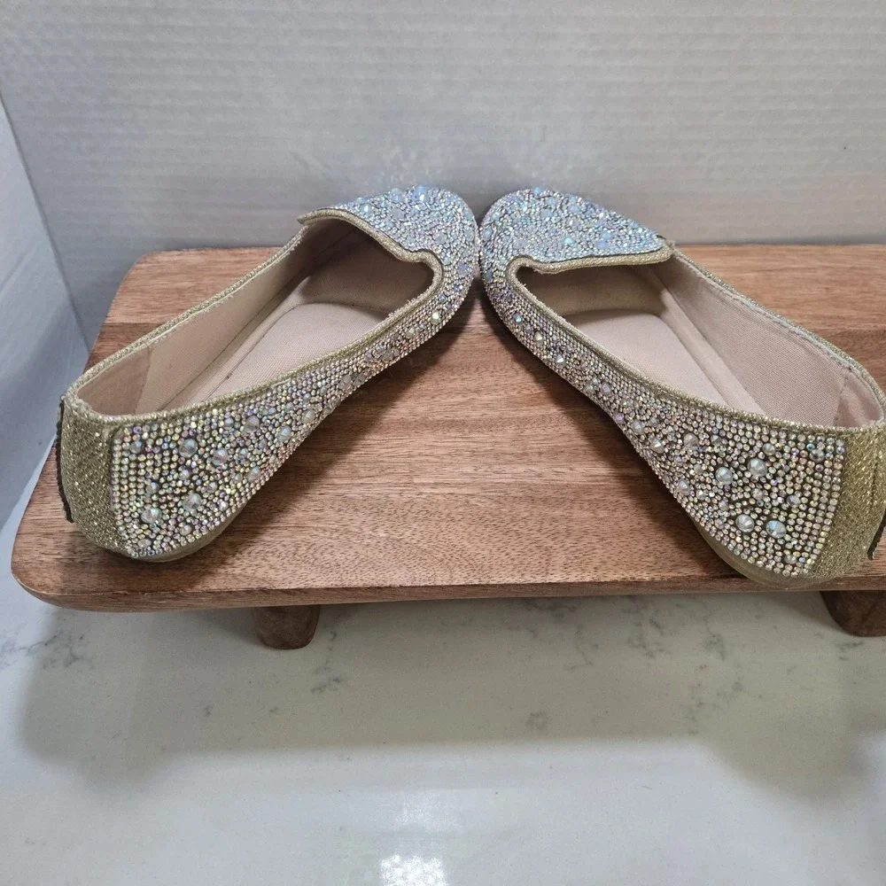 Girls Rhinestone Ballet Flats Link Memory Foam Size 3 Sparkly‎ Crystal Dress...